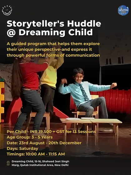 A Storyteller's Huddle at Dreaming Child, a guided program that helps young children (3-5 years) explore their unique perspective through communication.