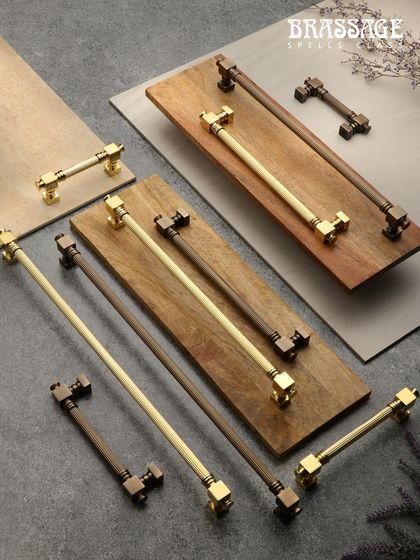 Our Lucifer Cabinet Pulls, inspired by classical pillars, are a symbol of strength and timeless design. Shown here in Polished Brass and Antique Brass Matte, they are perfect for wardrobes and cabinetry that demand character.