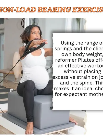 My reformer sessions for expectant mothers are non-load bearing, meaning we use springs and body weight to build strength without putting stress on your joints or spine. It's an ideal way to stay active.