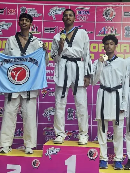 The ultimate goal for our competitive athletes: the top of the podium. We are proud to see our student Shreyas representing Karnataka and winning the gold medal in the Junior Male Under 68kg category at the National Taekwondo Championship.