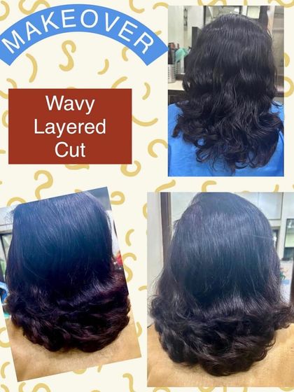 A wavy layered cut that enhances the hair's natural texture. This style is perfect for creating a relaxed, beachy look with plenty of movement and body.