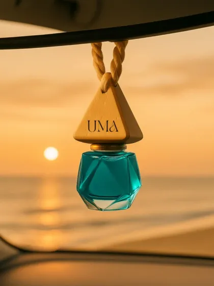 I believe in carrying beautiful scents everywhere, not just at home. My car fresheners, like this one with an ocean-inspired fragrance, are designed to turn every drive into a calming escape, set against the backdrop of a beautiful sunset.