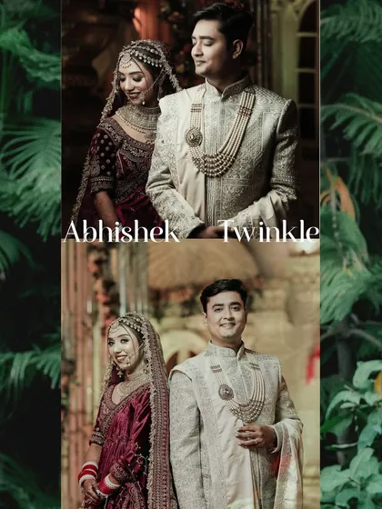 A simple and elegant collage of the couple's wedding portraits, using a nature-themed border.