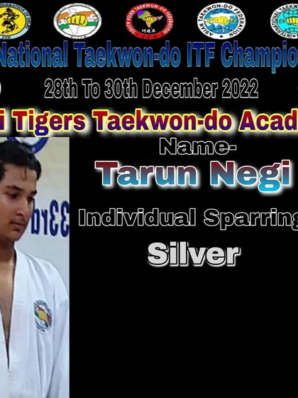 Tarun Negi, a Silver medalist in Individual Sparring at the nationals. His focus and calm demeanor before a fight are key to his success.