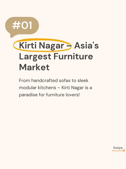 For our clients in Delhi, we often recommend Kirti Nagar, Asia's largest furniture market. It's a paradise for furniture lovers, offering everything from handcrafted sofas to complete modular kitchen setups.