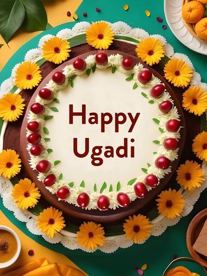 May this Ugadi bring a perfect blend of sweet and savory moments. We are celebrating the new year with a specially decorated cake, wishing you joy, prosperity, and sweetness.