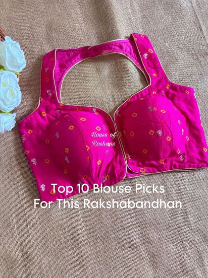 One of my top picks for Rakshabandhan. This bright pink bandhej blouse with a stylish cut-out back is both traditional and chic.