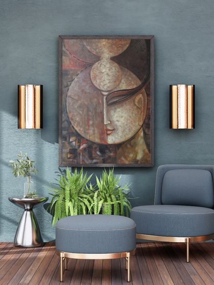 An untitled 24x36 inch acrylic on canvas painting, shown here in a modern living room setting. This piece has been sold.