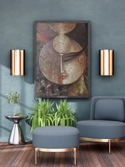 An untitled 24x36 inch acrylic on canvas painting, shown here in a modern living room setting. This piece has been sold.