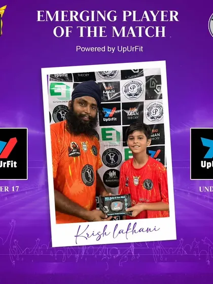 Krish Lakhani, a U-17 player recognized as an Emerging Player of the Match.