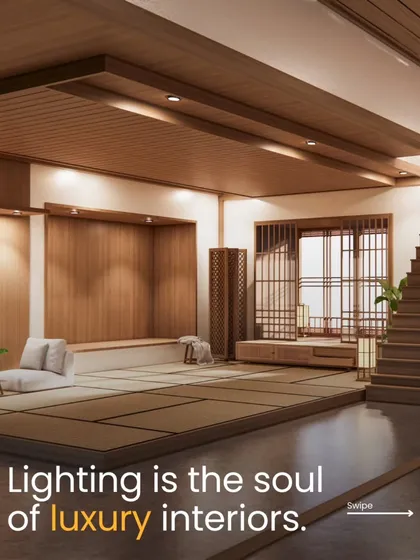 Lighting is the soul of luxury interiors. This Japanese-inspired design uses soft, diffused light to create a serene and peaceful atmosphere.