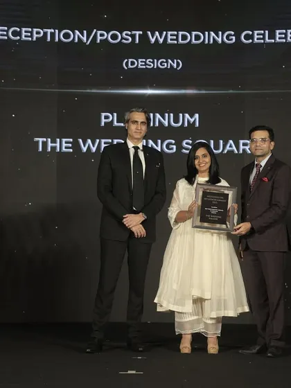 Accepting the award for Best Reception/Post Wedding Celebration Design. My heart is full of gratitude for my team and clients who trust me with their dreams.