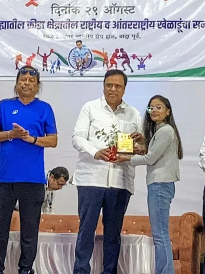 We are proud to be recognized for our contribution to sports. Here, one of our team members is being felicitated at a ceremony for national and international sportspersons from the Mumbai Suburban district on National Sports Day.