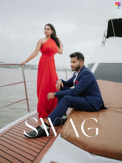 A portrait that screams "swag". This shot captures the couple's confident and stylish attitude during their glamorous Goa pre-wedding shoot.