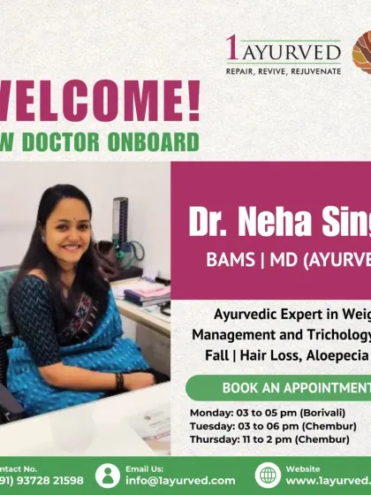 We are proud to have experts like Dr. Neha Singh on our team, who specializes in Trichology. She addresses the internal causes of hair fall (khalitya) and premature graying (palitya), moving beyond superficial solutions to provide lasting hair restoration.