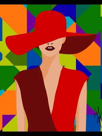A faceless portrait set against a vibrant, abstract geometric background. This piece is about dressing with confidence, as if you are going to meet your worst enemy every day.