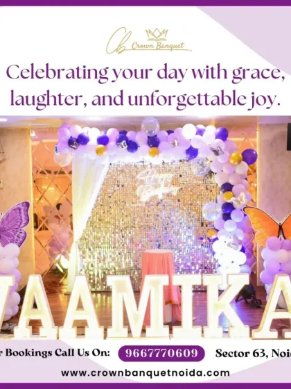 A glamorous butterfly-themed birthday decoration. The sequin backdrop, purple and orange butterfly wings, and large light-up name create a stunning and vibrant party atmosphere.