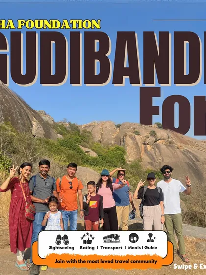 Our group at Gudibande Fort, a lesser-known but beautiful trekking spot for a one-day adventure. It offers great views and a bit of history.