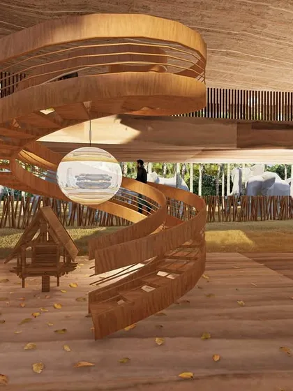 The interiors of the Elephant Pavilion are designed for multiple users, from school groups to conservationists. We used simple, site-appropriate materials like exposed rammed earth and timber screens to create a functional, working interior shaped by temperature, acoustics, and movement.
