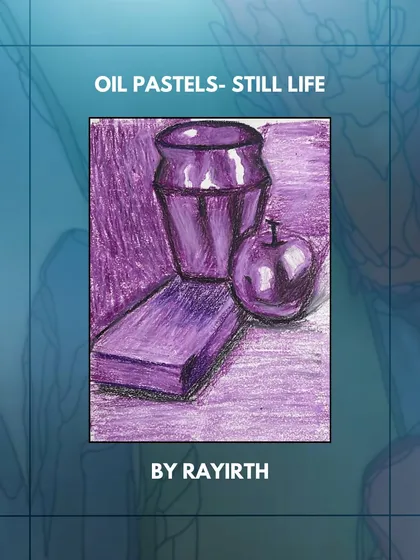 A still life study by Rayirth using oil pastels in shades of purple, focusing on light and shadow to define form.