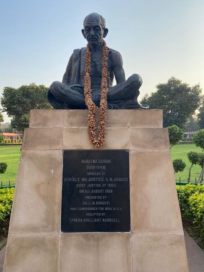 A closer look at the Mahatma Gandhi statue, an icon of integrity and a guiding light for the legal profession.