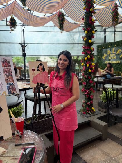 Me with my painting at a workshop. Behind every colorful day, there are moments of doubt and slow growth, but they make the bright moments even more meaningful.