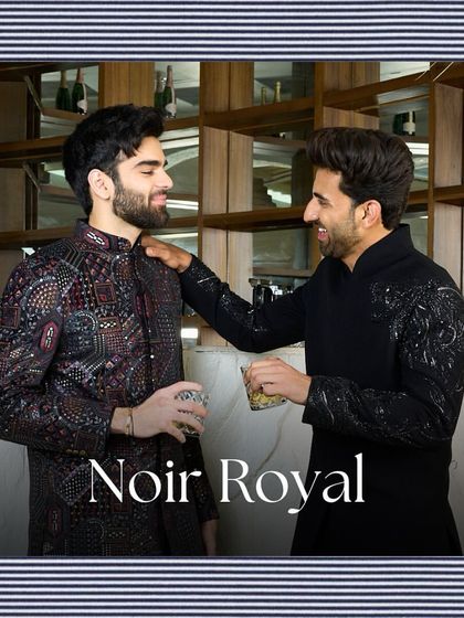 Noir Royal. This image captures two of my signature black kurtas, one with intricate geometric patterns and the other with the bold cheetah embroidery, perfect for an evening of sophistication.