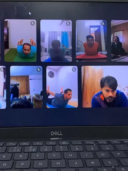 Our beginner batch making good progress in Dhanurasana (Bow Pose) during an online class. This pose helps tone the back and strengthen the abdomen.