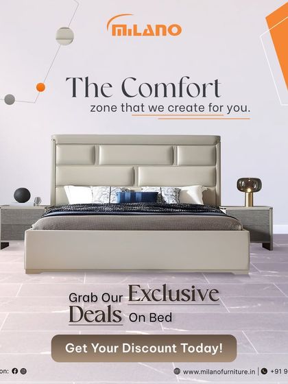 This graphic highlights one of our exclusive deals on beds. The design features a comfortable, upholstered headboard with modern paneling, creating a perfect comfort zone.