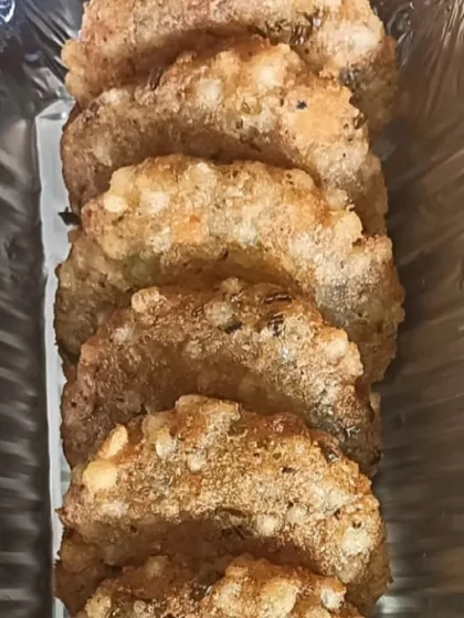 Close-up of my crispy Sabudana Tikki, a popular snack during Navratri fasting. I make sure they are perfectly cooked and not oily.