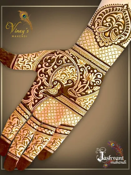A classic design featuring a proud peacock as the centerpiece on the back of the hand. The wrist is adorned with a traditional paisley motif, blending nature with classic patterns.