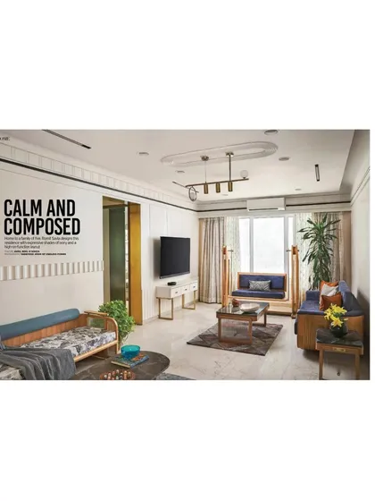 The "Calm and Composed" living room of Virali Villa, as featured in Good Homes Magazine.
