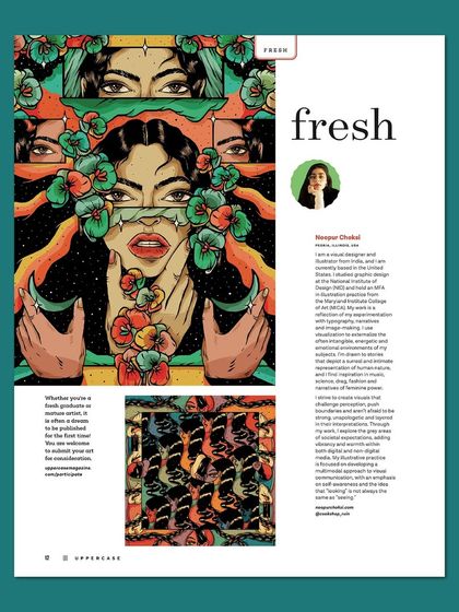 My feature in Issue #64 of Uppercase magazine, showcasing my illustration 'The Feminine Gaze.'