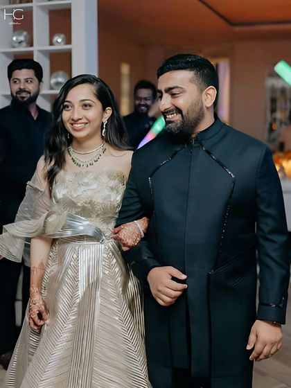 Sajil Shah knows how to make an entrance. I designed this structured black achkan with contrasting panel details to give it a modern, regal aesthetic for his special event.