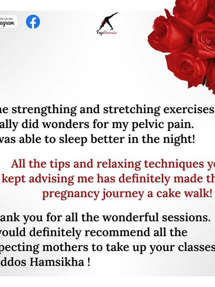 "The strengthening and stretching exercises really did wonders for my pelvic pain." Shravya's feedback shows how targeted prenatal yoga can provide tangible relief from common pregnancy discomforts.