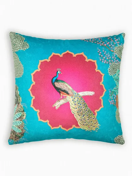 We celebrate Indian heritage through vibrant artistry, as seen in our Pichwai cushion collection. This peacock motif, rich in color and intricate detail, is a piece of timeless art designed to bring festive elegance into your home.