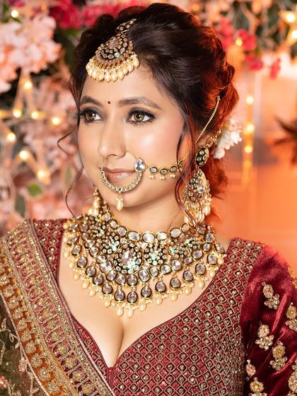 A complete set of images showcasing a bride in a heavy, multi-toned velvet lehenga. The series provides a full 360-degree view, perfect for client consultations.