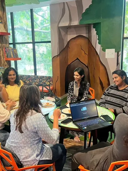 Our parenting expert, Pooja Bhargav, leading a discussion during a play date. We aim to be a resource for parents by hosting insightful talks.