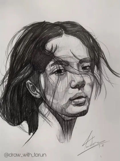 I love using hatching to build up texture and emotion in a portrait. This piece shows how you can use simple lines to create depth and capture a specific mood, a technique we explore in my sessions.