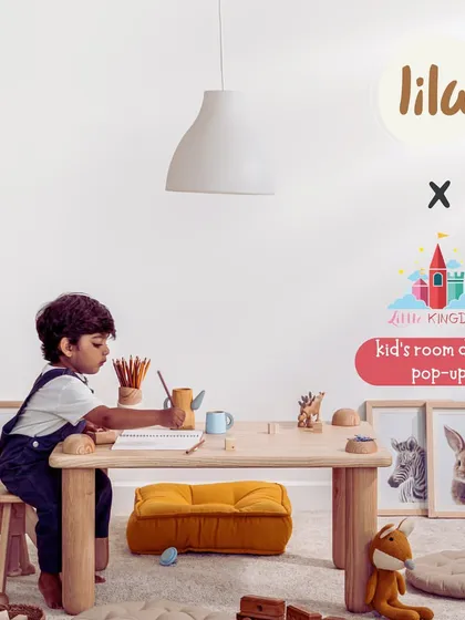 This minimal and innovative children's furniture is from Lila World. Their wooden table and stool set is perfectly sized for little ones to draw, play, and learn.