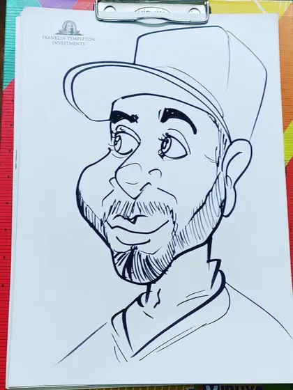 Keep practicing and keep working. Another caricature of a man with a beard and cap.