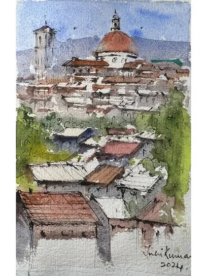 A small watercolor sketch of the Florence cityscape in my sketchbook. I love the view of the rooftops and the Duomo, and I'm planning to create a larger painting from this study.