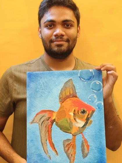 This goldfish painting demonstrates how knife painting can be used to create a sense of movement and fluidity. The textured bubbles and fins add a dynamic quality to the artwork.