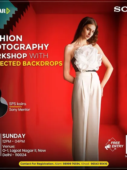 This is what my workshops are all about. This poster for a session with Sony highlights one of my core offerings: fashion photography using projected backdrops. These events are practical, hands-on, and often free to join.