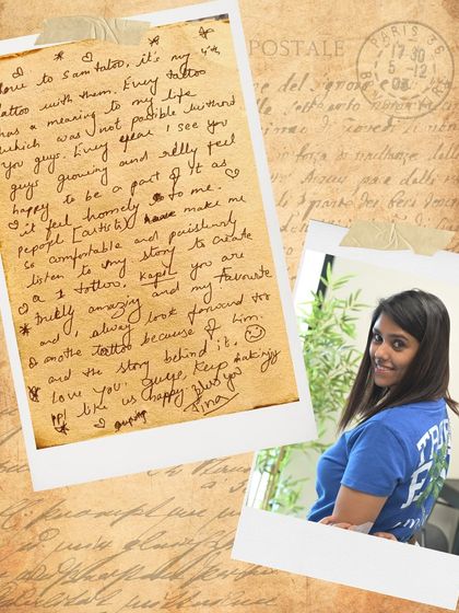 "Kapil, you are truly amazing and my favourite." Supriya's handwritten note expressing her love for the studio and our artists.