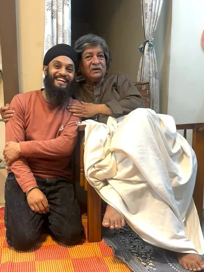 A blessed moment, receiving affection and guidance from Pandit Mukund Bhale ji.