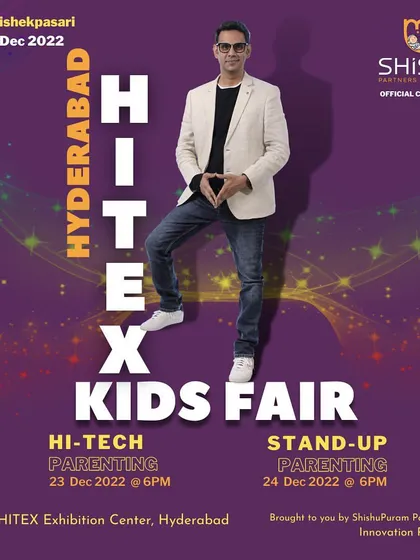 This poster announced my sessions at the HITEX Kids Fair in Hyderabad. I presented on "Hi-Tech Parenting" and "Stand-Up Parenting," offering modern, practical, and sometimes humorous takes on the challenges parents face today.