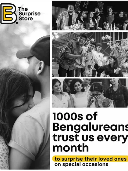 A black and white collage showcasing the thousands of Bengalureans who trust me every month to surprise their loved ones.