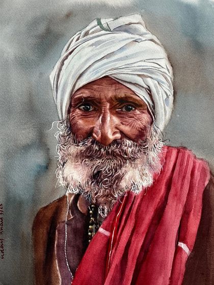 This portrait of a man with a white turban was an exploration of texture and light. I focused on the contrast between the soft, flowing beard and the crisp folds of the turban.