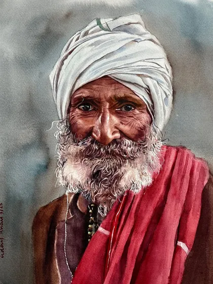 This portrait of a man with a white turban was an exercise in capturing the texture of the beard and the intensity of his gaze. It shows how to balance soft, flowing hair with the sharp details of the face.